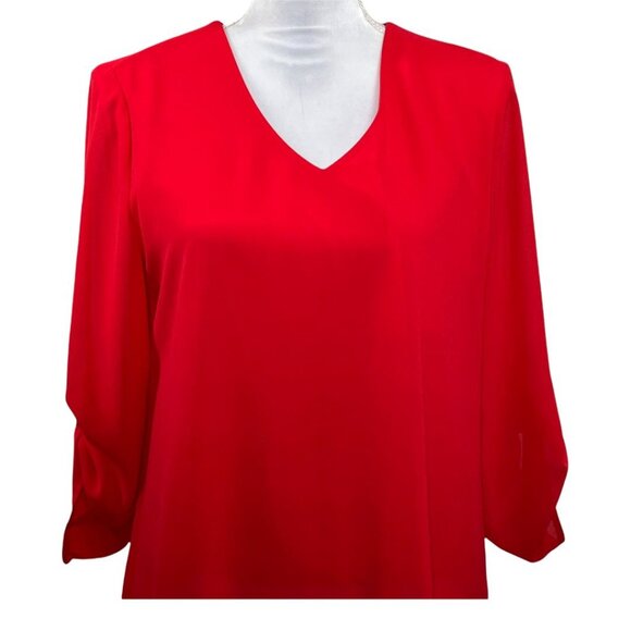 Chicos Women’s Small 0 Red V Neck Roll Tab Sleeve Tunic Blouse Top - Picture 3 of 11